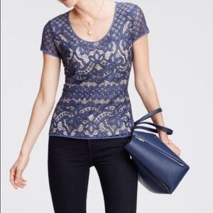 Ann Taylor Blue and beige lace top